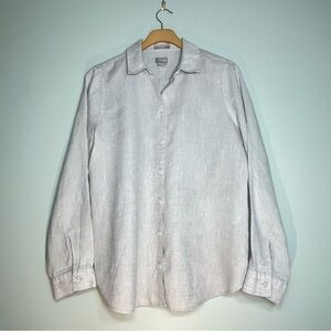 CHICO'S No Iron 100% Linen Women's Shirt Roll-Tab Sleeve Tan/Light Gray Size S